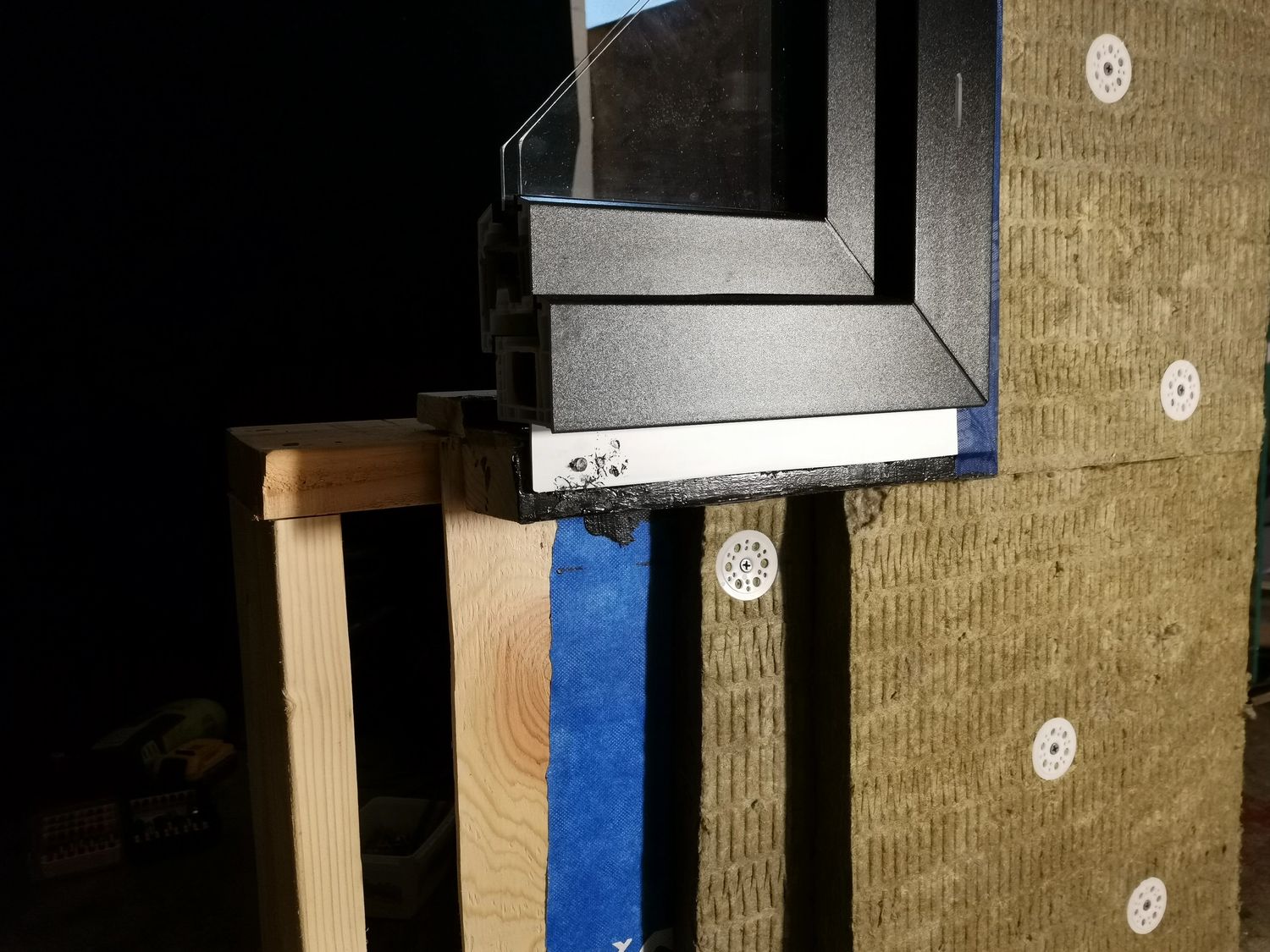 High-performance wall assembly mockup — Rockwool, Blueskin WRB, triple-pane window