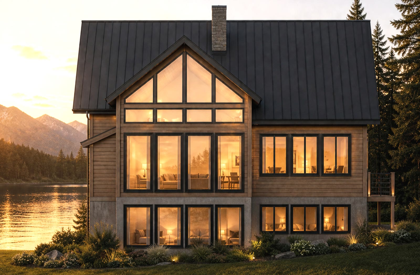 Enertia Aquarius mass-timber geo-solar home at sunset