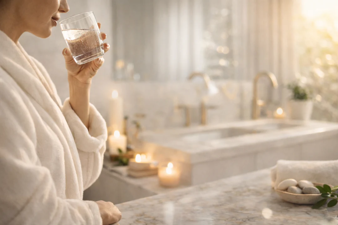 Woman drinking Natural Action structured water