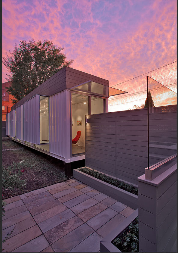 Pomerantz Sea Container Art Gallery at sunset, Washington DC